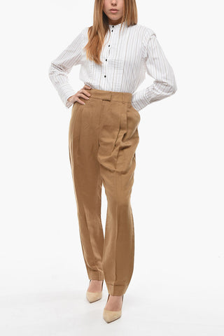 Pantaloni Casual BRENDA A doppia Pince in Misto Lino