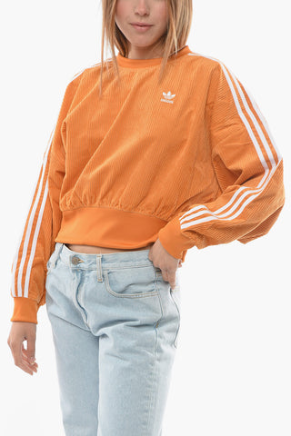 Corduroy Crew-neck Sweatshirt with Contrasting Side Bands