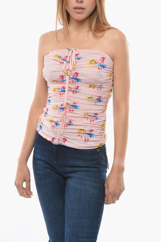Top senza Spalline a Fantasia Floreale con Arricciature