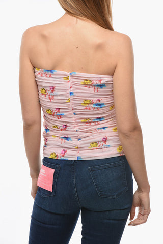 Top senza Spalline a Fantasia Floreale con Arricciature