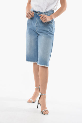Denim NATALINA Shorts with Fringed Hems