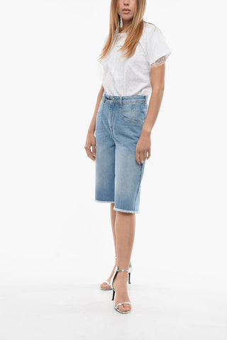 Denim NATALINA Shorts with Fringed Hems
