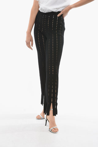 Fringed Boottom Cut-Out Knitted Pants