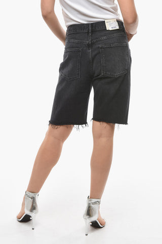 Denim Loose Fit Shorts with Frayed Hem