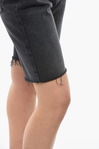 Denim Loose Fit Shorts with Frayed Hem