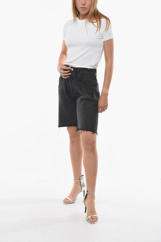 Denim Loose Fit Shorts with Frayed Hem