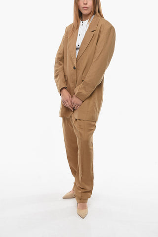 center vent notch lapel NAT 1-button blazer with padded shoulder