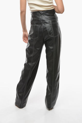 Faux Leather Single Pleat Pants with Visible Stiching