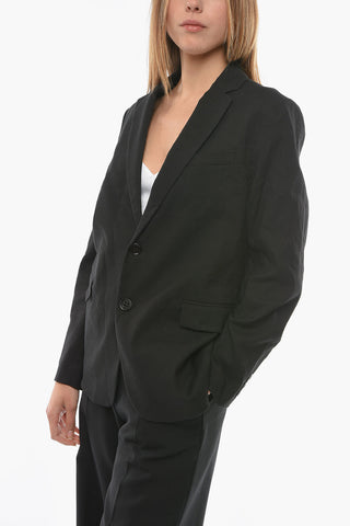Giacca Due Bottoni in Lino e Cotone Stretch