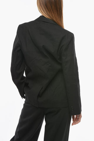 Giacca Due Bottoni in Lino e Cotone Stretch