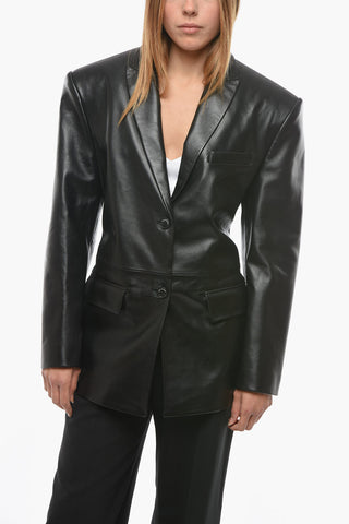 Leather JAFR Hourglass-shaped Blazer with Oversized Shoulders