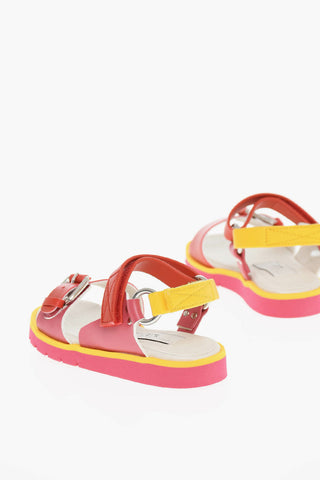 Multicolored Sandals with Velcro and Buckle Fastening
