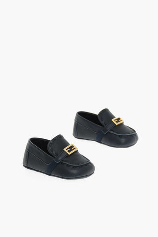 Calfskin Loafers with Gold-tone Logoed Application