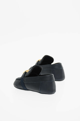 Calfskin Loafers with Gold-tone Logoed Application