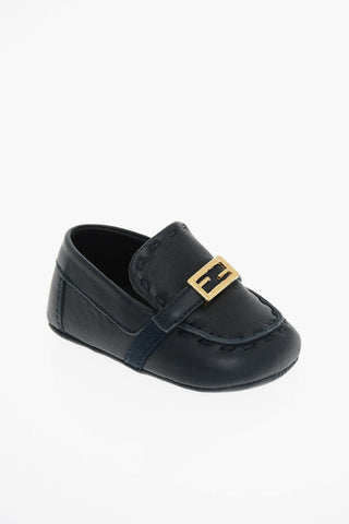 Calfskin Loafers with Gold-tone Logoed Application