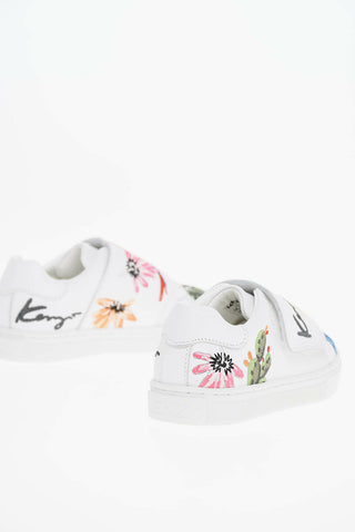 Calfskin Sneakers with Embroidered Logo and Floral Motif
