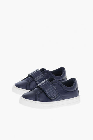 Sneakers Basse in Pelle con Chiusura in Velcro e Logo