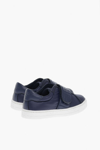 Sneakers Basse in Pelle con Chiusura in Velcro e Logo