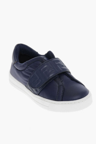 Sneakers Basse in Pelle con Chiusura in Velcro e Logo