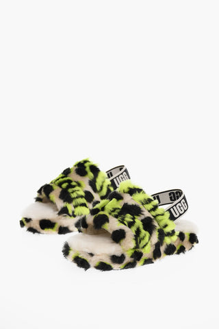 FLUFF YEAH Shearling Slides with Animalier Pattern