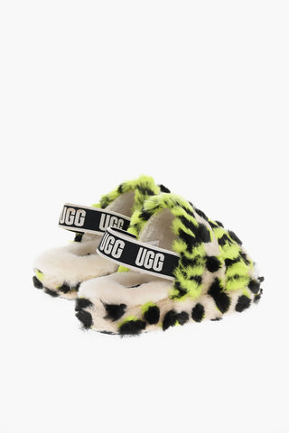 FLUFF YEAH Shearling Slides with Animalier Pattern
