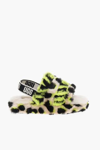 FLUFF YEAH Shearling Slides with Animalier Pattern