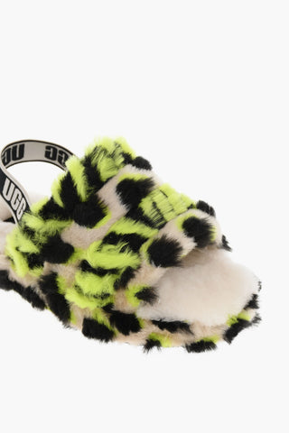 FLUFF YEAH Shearling Slides with Animalier Pattern