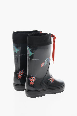 Rubber Drawstringed Galoche with Monsters Print
