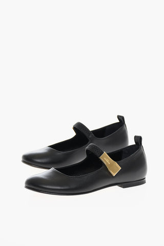 Ballerine in Pelle con Applicazione Dorata con Logo