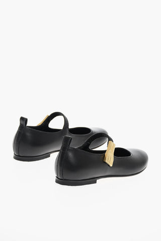 Ballerine in Pelle con Applicazione Dorata con Logo