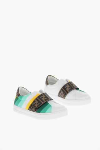Sneakers Basse in Pelle con Chiusura in Velcro e Logo