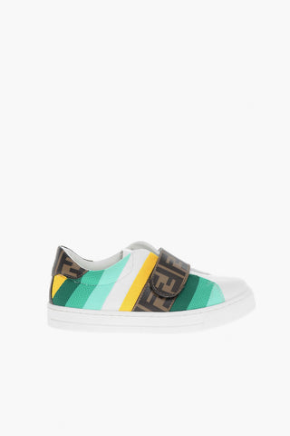 Sneakers Basse in Pelle con Chiusura in Velcro e Logo