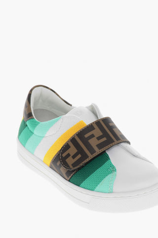 Sneakers Basse in Pelle con Chiusura in Velcro e Logo