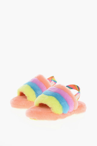K FLUFF YEAH Shearling Slides with Logoed Band