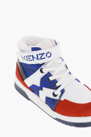Calfskin High Sneakers with Animalier Pattern and Velcro