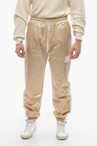 Shiny Fabric Joggers with Contrasting Side Bands