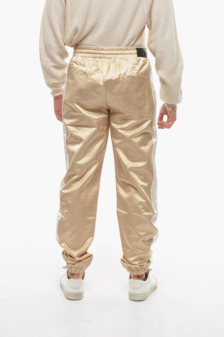 Shiny Fabric Joggers with Contrasting Side Bands