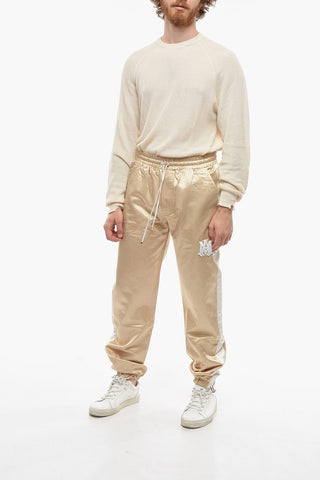 Shiny Fabric Joggers with Contrasting Side Bands