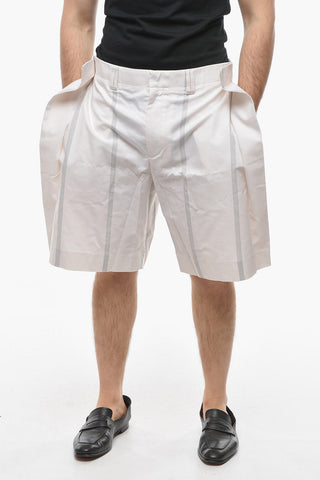 Striped Motif Cotton Shorts with Side Stintchings