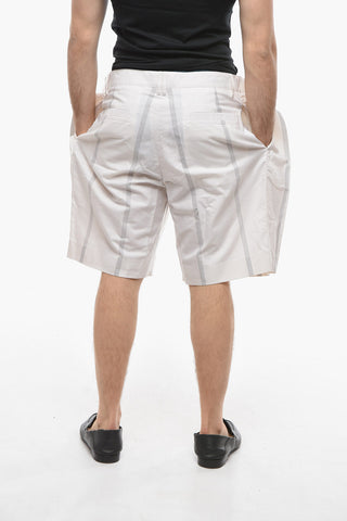 Striped Motif Cotton Shorts with Side Stintchings