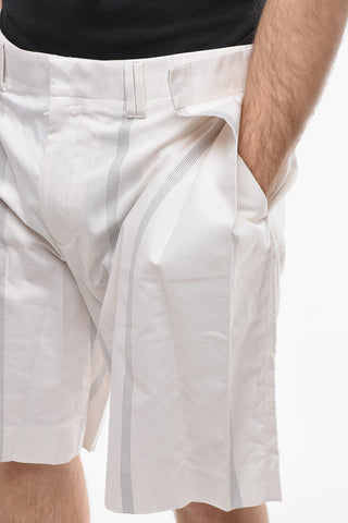 Striped Motif Cotton Shorts with Side Stintchings