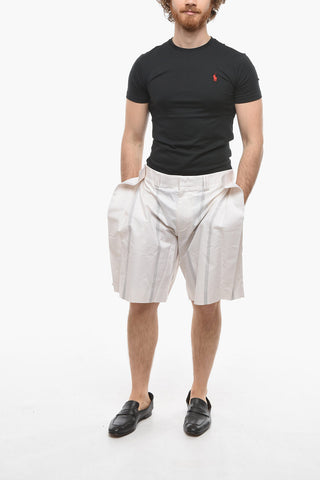 Striped Motif Cotton Shorts with Side Stintchings
