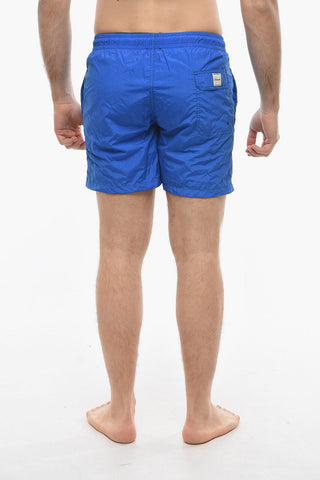 Solid Color Swim Shorts with Visible Stitching