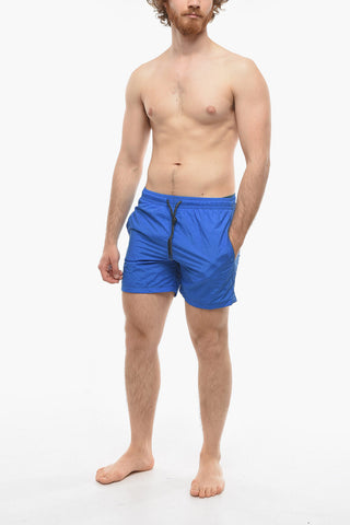 Solid Color Swim Shorts with Visible Stitching