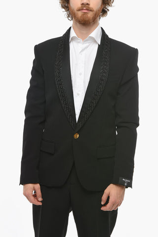 Blazer with Decorative Collar and Flapped Pockets