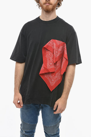 Oversized T-shirt with Bandana's Application and Raw Cut Edges