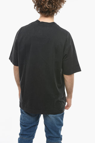 Oversized T-shirt with Bandana's Application and Raw Cut Edges