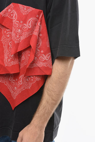 Oversized T-shirt with Bandana's Application and Raw Cut Edges
