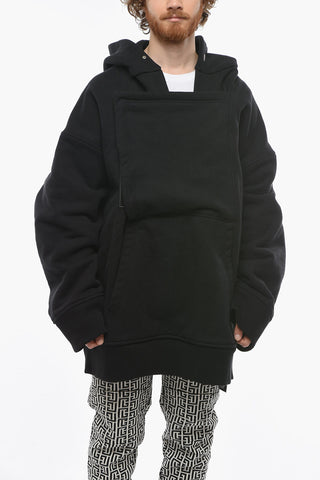 Felpa Hoodie Oversized con Chiusura in Velcro e Maxitasca