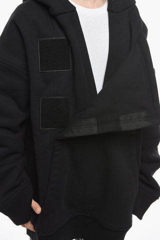 Felpa Hoodie Oversized con Chiusura in Velcro e Maxitasca